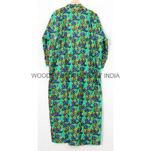 Albornoz con estampado de bloques indios para mujer, elegante, largo, Maxi, ropa de dormir, Kimono, ropa de casa, vestido para uso informal o Formal - Product Image 4