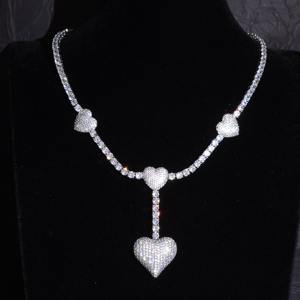 Cadena de Tenis Redonda con Diamantes de Moissanita VVS en Plata 925 con Colgante de Corazón con Incrustaciones de Diamantes, Collar para Regalo de San Valentín a Bajo Precio - Product Image 3