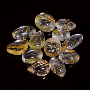 AA + หินควอตซ์เจียระไนรูปไข่รูปวงรีขัดเงาสีทอง12ชิ้นวัสดุธรรมชาติสำหรับอัญมณีหลวม - Product Image 1