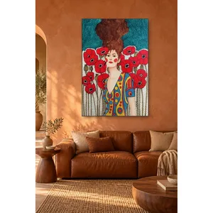 Fida, femme aux cheveux bruns parmi des coquelicots rouges, impression sur toile - Product Image 1