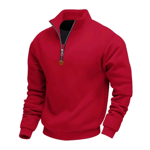 Sudadera de manga larga con cuello levantado forrado de lana de estilo americano para hombre, ropa deportiva informal, sudadera cálida y cómoda con media cremallera - Product Image 3