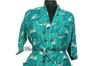 Tendance écologique indien coton Kimono longue robe de chambre de mariée Robe de bain taille libre doux naturel tour de taille pour lavable - Product Image 2