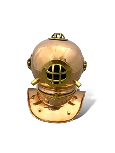 Casque de plongée vintage en laiton et cuivre de style antique, sculpture métallique artisanale décorative nautique et maritime, objet de collection - Product Image 3