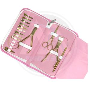 Kit de herramientas de extensión de cabello de fabricación con accesorios personalizados en color dorado con etiquetado de logotipo personalizado - Product Image 1