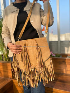 Recién llegado, bolsos de cuero con flecos de piel de gamuza trenzada, bolsos de mano con borlas de gamuza Hippie tostada, bolso bohemio étnico, bolsos de cuero occidentales para mujer - Product Image 3