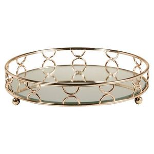 Plateau rond en treillis doré avec bord découpé classique idéal pour le style du Ramadan, les cadeaux décoratifs et la décoration intérieure - Product Image 2