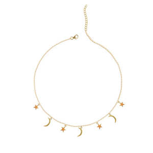 Collar CLARA Vintage de Plata de Ley 925 con Colgante de Luna y Estrella, Bañado en Rodio y Oro, con Diamante y Perla como Piedra Principal, Ideal para Regalo - Product Image 1