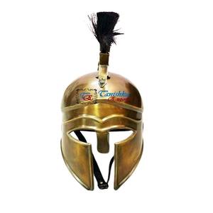 Casco antiguo de latón de alta calidad con penacho negro y soporte negro Casco decorativo medieval con precio al por mayor - Product Image 1