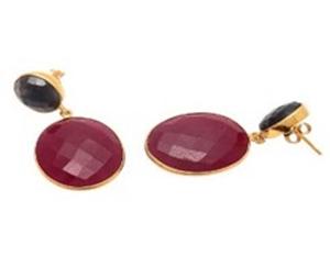 Pendientes de plata de ley 925 con gema de rubí y cuarzo ahumado, pendientes de forma redonda y ovalada, teñidos, novedad - Product Image 1