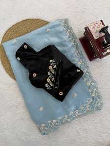 Nuevo Sari de Seda Suave con Bordado Pesado y Blusa con Cuentas para Fiestas, Compre Directamente del Fabricante - Product Image 5