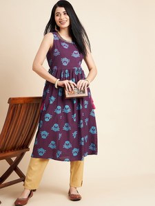 New Arrival Floral Printed Sleeveless Cotton Anarkali Kurta Knee-Length A-Line Elegant <b>Dresses</b> Summer Casual Clothes Women Sale - Product Image 2