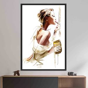 Tableau imprimé sur toile : Femme élégante appliquant du rouge à lèvres - Décoration murale tendance, TOILE ENCARTÉCHÉE NOIRE - Product Image 1