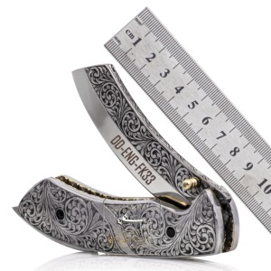 Navajas Plegables de Bolsillo Grabadas a Mano DD-ENG-FK32, Hoja de Acero Inoxidable con Patrones Florales Grabados, con Opciones Personalizadas - Product Image 2