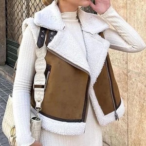 Gilet en peau de mouton véritable à fermeture éclair personnalisé à 100% en fourrure véritable Vente en gros Gilets de longueur standard pour femmes Mode d'hiver Veste en cuir véritable - Product Image 2