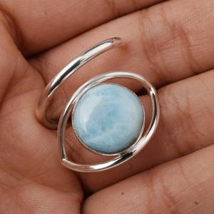 Anillo fino de Larimar de plata 925 clásico para mujer, joyería llamativa de piedras preciosas delicadas, ajuste de bisel, regalo de aniversario de boda - Product Image 3
