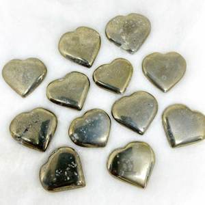 Golden Pyrite Natural Gemstone Healing Pocket Puffy <b>Heart</b> - Product Image 1