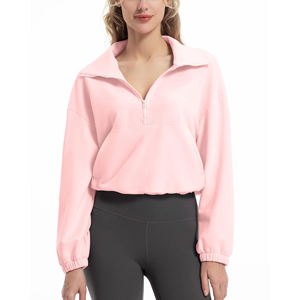 <b>Women's</b> <b>Half</b> <b>Zip</b> Cropped Sweatshirt High Quality Workout Top Breathable Running Pullover Oversized Drop Shoulder Sweatshirt - Product Image 1