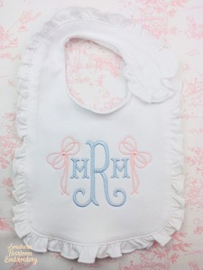 Serviette en lin 100% personnalisée, bleu et rose, à volants carrés, style japonais, monogramme brodé, cadeau de naissance pour garçon - Product Image 3