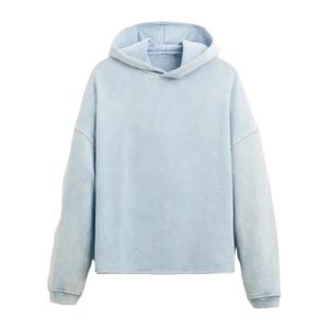OEM Wholesale Vintage Wash Men's Cotton Oversized Drop Shoulder <b>Raw</b> Hem Cropped Boxy Hoodies Streetwear Pullover Hoodies for Men - Product Image 5
