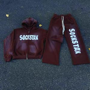 Nouveauté, vente en gros personnalisée, pantalon empilé respirant pour homme, fermeture éclair, lavage à l'acide, coton, streetwear de haute qualité, ensemble de survêtement 2 pièces - Product Image 2