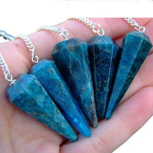 Péndulo de apatita azul de alta calidad, piedra preciosa de cristal natural, cono facetado, Péndulo de radiestesia para péndulos curativos de Reiki a la venta - Product Image 2