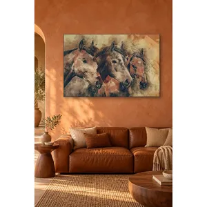 Impression sur toile Fida avec trois têtes de cheval brunes texturées et vieillies - Product Image 3