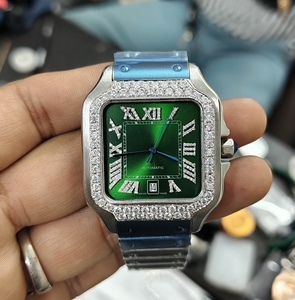 Men's Luxury Stainless Steel Quartz <b>Watch</b> Square Roman Moissanite <b>White</b> Diamond 41mm 20mm Hip-Hop Antique Sport Fashion Business - Product Image 1