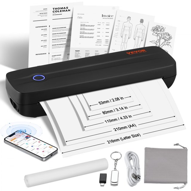 Portable Printer Wireless Inkless Printer 2600 MAh for Travel for Home