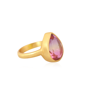 Bio Ametrine Doublet Quartz Gemstone Plaqué Or Bague Designer Laiton Bagues De Mode Fabricant Bijoux Vintage Collection - Product Image 4