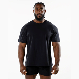 Logo personnalisé hommes poids lourd sur-taille 100% coton Streetwear T-Shirt Boxy Fit Style long et recadrée col rond léger tricoté - Product Image 4