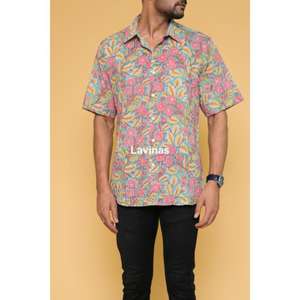 เสื้อเชิ้ตผ้าฝ้ายทำมือสำหรับผู้ชายพิมพ์ลายดอกไม้หลากสีสไตล์ลำลองเซ็กซี่และมีสีสันสำหรับฤดูร้อนชุดชายหาดรีสอร์ท - Product Image 5