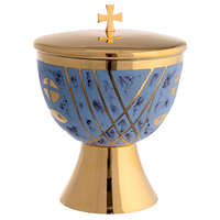 Ensemble Calice et Patène en Laiton, Émaillé Motif Poisson, Style Moderne Antique, Fait Main, pour Cérémonies Religieuses et Culte à l'Autel d'Église