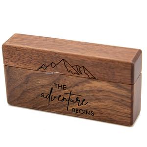 Caja de soporte de anillo doble de madera de mango para compromiso y propuesta Estuche de joyería de madera hecho a mano para 2 anillos - Product Image 4