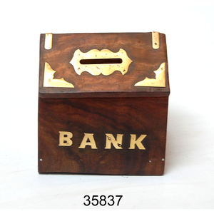 Banco de dinero de madera de diseño atractivo para niños, Banco de dinero hecho a mano con forma de Damru de madera decorativo para el hogar a bajo precio - Product Image 6