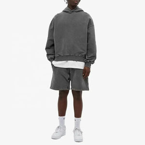 Vente en gros 100% coton Warm Up Vintage Wash surdimensionné goutte épaule courte Boxy sweat à capuche pull style hommes sweat à capuche avec logo personnalisé - Product Image 3