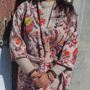 Femmes corail polaire longue coton Kimono Robe motif fleuri doux velours imprimé grande taille Maxi boutonné maison porter sommeil été - Product Image 1