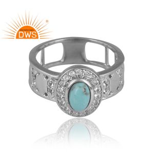แหวนพลอยบุษราคัมสีเงินพัลเลเดียมสีเทอร์ควอยซ์และสีขาวดีไซน์ล่าสุดสำหรับผู้หญิง - Product Image 3