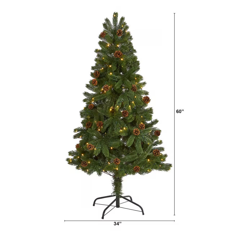 5ft Luxury-Shaped Pre-Lit Spruce Full 100% PE Natural Artificial ...