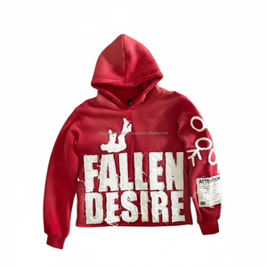 Vente en gros de sweats à capuche surdimensionnés en coton épais avec broderie vintage, logo imprimé et motifs graphiques d'hiver - Product Image 1