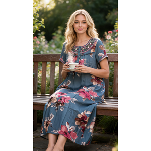 Camisón Largo Cómodo para Uso Diario Alpine para Mujer, Talla XL, Tejido Suave y Transpirable con Bolsillo Lateral, Camisón Maxi Estampado - Product Image 2