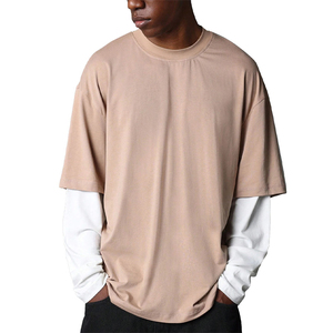 Camiseta rosa de algodón 100% de alta calidad para hombre, diseño de logotipo personalizado, doble capa, manga larga, ajuste holgado, serigrafía - Product Image 2