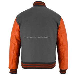 2026 OEM Stylish Grey Wool Sleeves Varsity Jacket Men's 100% High Quality Low MOQ <b>Heated</b> Winter Plain Dyed Front - Product Image 2