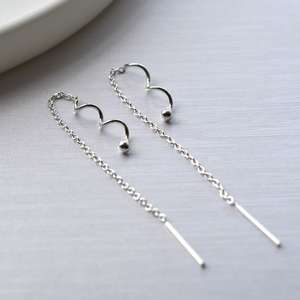 Pendientes colgantes de cadena intrincada de plata de ley elegantes y modernos, gota de enhebrador fino para bodas o fiestas, regalo perfecto - Product Image 3