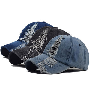 Gorra de algodón de 6 paneles con logotipo personalizado Sombrero de papá ajustable vintage Denim desgastado lavado para hombres y mujeres - Product Image 1