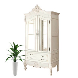 Armario de madera maciza de estilo antiguo Provincial francés, Armarios con dos puertas, estantes de armario europeos blancos, manija antigua de espejo - Product Image 6