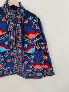 Blue <b>Velvet</b> Suzani Embroidered <b>Jacket</b> Handmade Ethnic <b>Jacket</b> Floral Suzani <b>Jacket</b> Pure <b>Velvet</b> <b>Jacket</b> Boho Hippie Gift For Her - Product Image 4