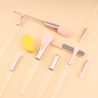Ensemble de 8 pinceaux de maquillage, poils synthétiques rose doux, manche en plastique transparent, pinceaux cosmétiques pour fond de teint, blush, fard à paupières