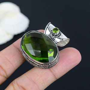 Top qualité naturel Olive péridot damier coupe solide 925 argent Sterling plaqué Designer pendentif femmes bijoux en gros - Product Image 3