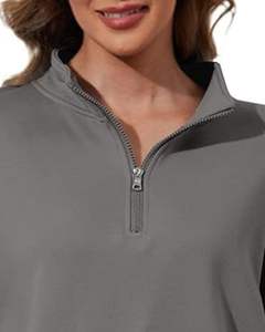 เสื้อฮู้ดผู้หญิงสีเทาแบบครึ่งซิป ทรงโอเวอร์ไซส์ ผ้าฟลีซ สวมใส่สบาย เหมาะสำหรับฤดูหนาว ทรงหลวม มีกระเป๋าจิงโจ้ สไตล์สตรีทแวร์ - Product Image 4