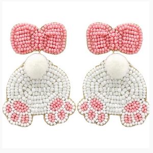 ต่างหูปักลูกปัดรูปกระต่ายและโบว์อีสเตอร์แฮนด์เมดน่ารักแฟนซีสำหรับผู้หญิงที่มีสไตล์ทันสมัยดูอินเทรนด์ใหม่ - Product Image 1